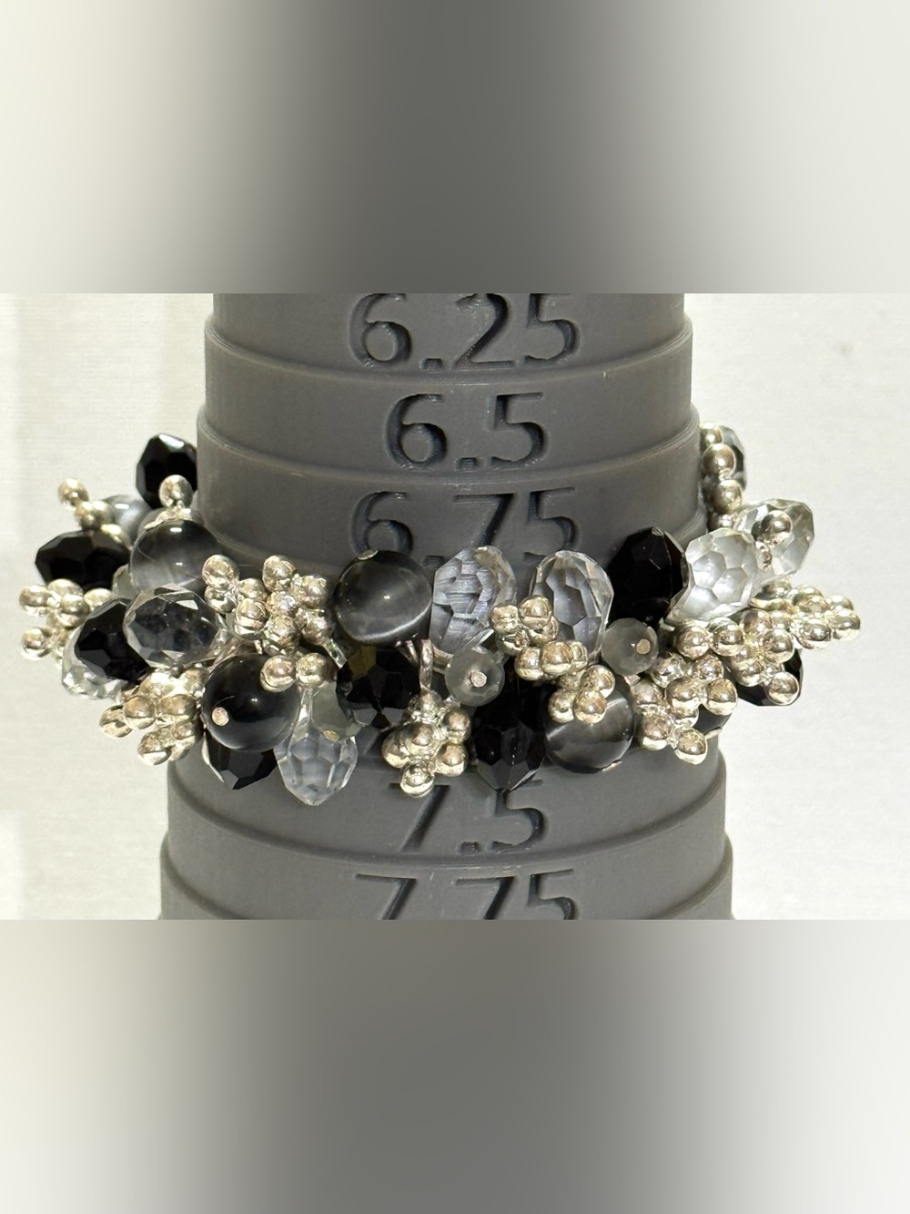 Black and Silver Beaded Cluster Bracelet